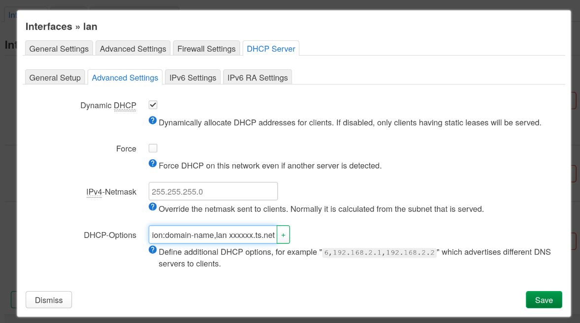 Setting DHCP-Options